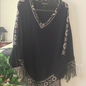 💙Black Poncho Sweater fringe bottom